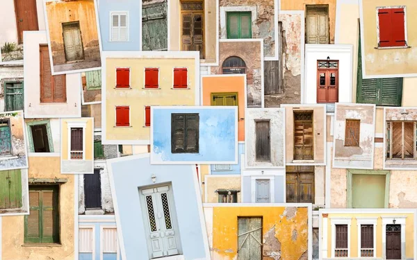 Collage Avec Variété Colorée Vieilles Portes Fenêtres Rétro — Photo