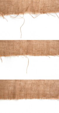 Clean sackcloth fabric worn edges, detail closeup on white background. clipart