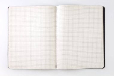 Grafik kağıdı sayfa. Beyaz arka plan üzerine açık defter closeup.