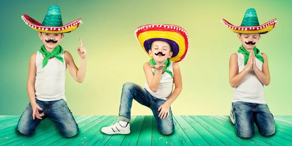 Funny Boy Mexické Sombrero Koláž — Stock fotografie