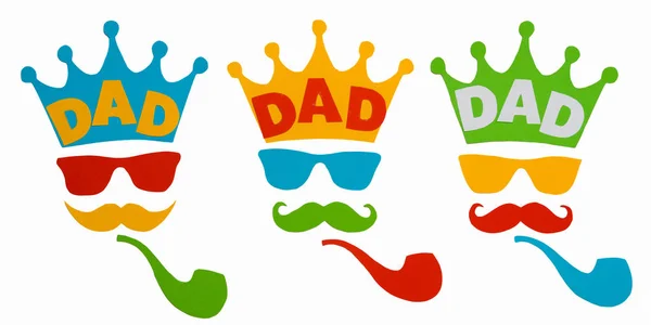 Šťastný Otec Day Postcard Pro Tátu Koruna Brýle Knír Dýmka — Stock fotografie