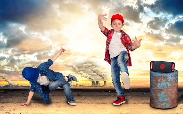 Dwóch Braci Taniec Hip Hop Cool Kids — Zdjęcie stockowe