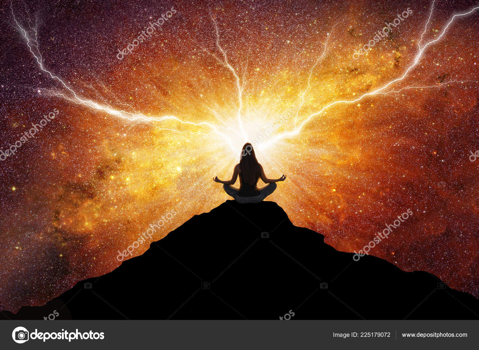 Due To Outburst Of Spiritual Energy Spiritual Meditation Connected Energy Universe Stock Photo by