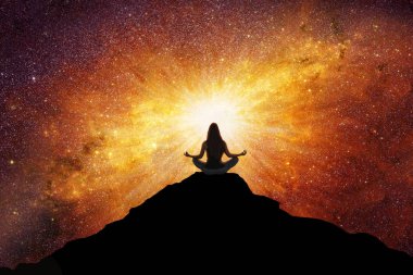 Spiritual meditation connected with the energy of the universe clipart