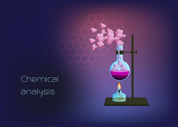 Chemical scientific background template with burner and beaker with solid phase, heating liquid and gas vapor. — Stock Vector