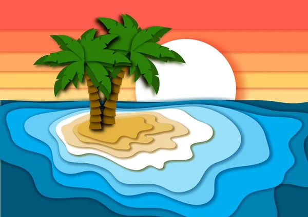 Concepto Vacaciones Verano Con Isla Tropical Brillante Playa Arena Mar — Vector de stock