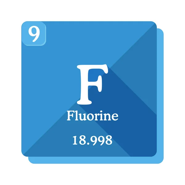 Fluorchemisches Element Periodensystem Der Elemente Fluor Symbol Auf Blauem Hintergrund — Stockvektor