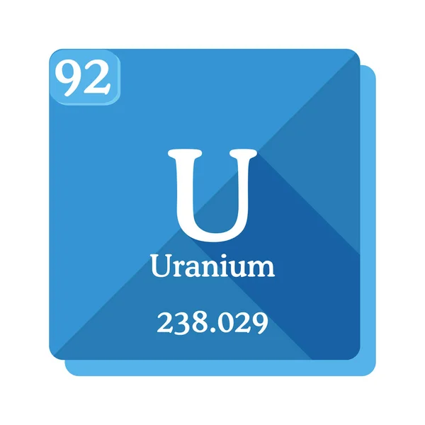 周期表的铀 蓝色背景上长阴影的平面图标 — 图库矢量图片