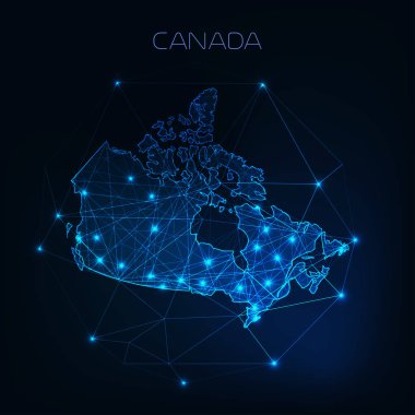 Kanada harita anahat yıldızlar ve çizgiler ile çerçeve soyut. İletişim, bağlantı kavramı.