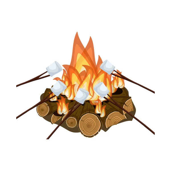 Roasting marshmallow on campfire isolated on white background. — Stock Vector