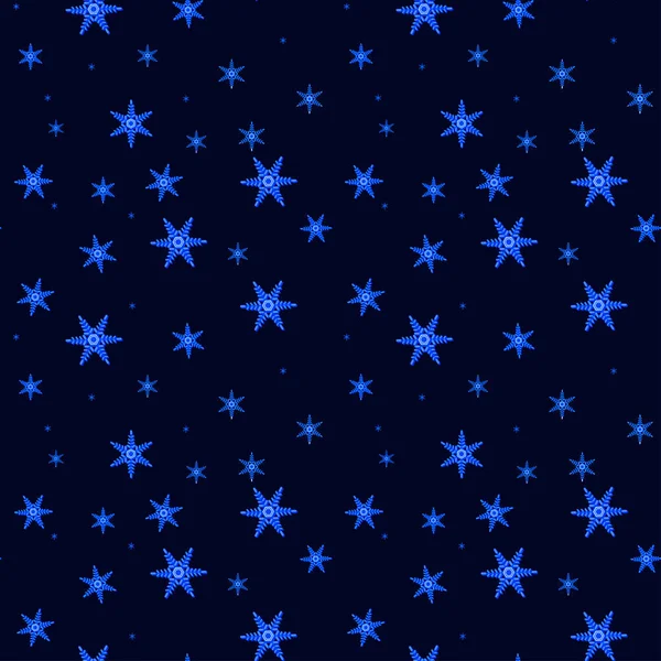 Beautiful Falling Glowing Snowflakes Dark Blue Night Sky Seamless Pattern — ストックベクタ