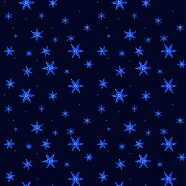 Beautiful Falling Glowing Snowflakes Dark Blue Night Sky Seamless Pattern — 스톡 벡터