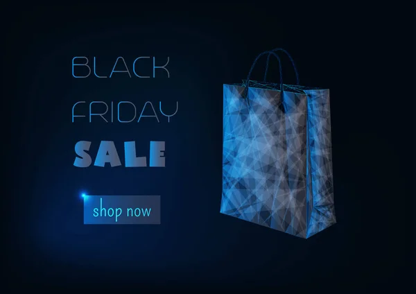 Black Friday Sale Online Shopping Banner Template Glowing Low Polygonal — Stock Vector