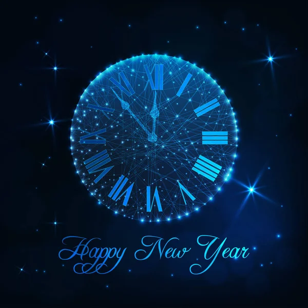 Bonne Année Modèle Carte Vœux Avec Brillant Faible Horloge Chiffres — Image vectorielle