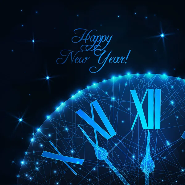 Bonne Année Modèle Carte Vœux Avec Brillant Faible Horloge Chiffres — Image vectorielle