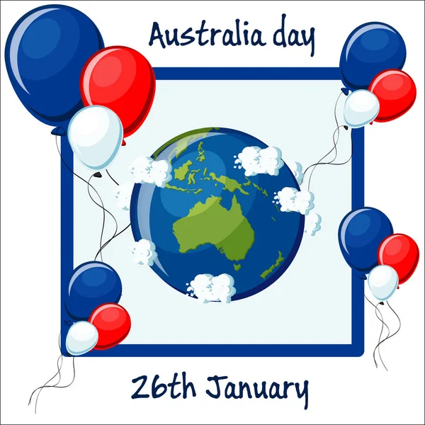 Día Australia Enero Tarjeta Felicitación Con Globos Azules Rojos Blancos — Vector de stock