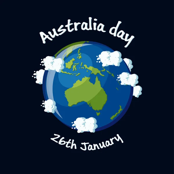 Día Australia Enero Tarjeta Felicitación Con Australia Mapa Globo Nubes — Vector de stock