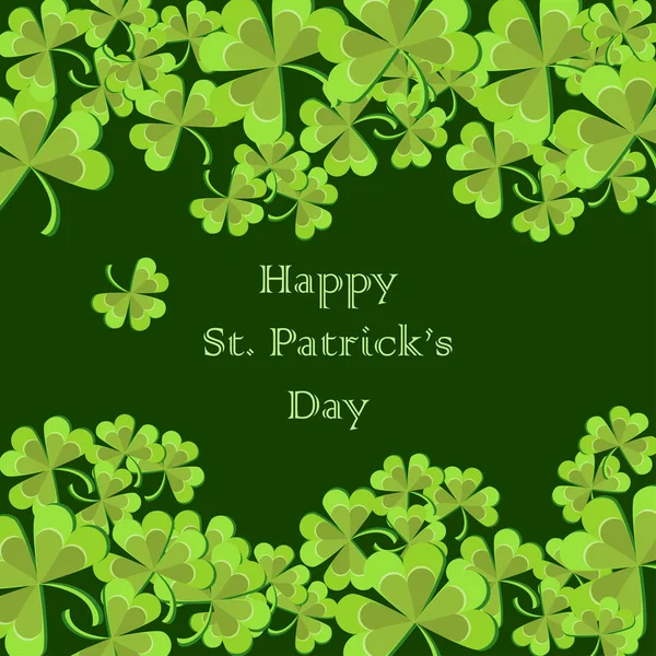 Tarjeta de felicitación del día de San Patricio con hojas de trébol y texto sobre fondo verde oscuro . — Vector de stock