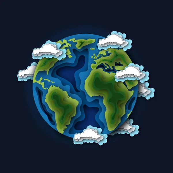 De planeet aarde omringd door wolken in de ruimte. — Stockvector