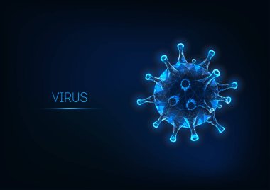 Fütüristik Grip virüsü hücresi koyu mavi arka planda izole. Patojenik viral enfeksiyon