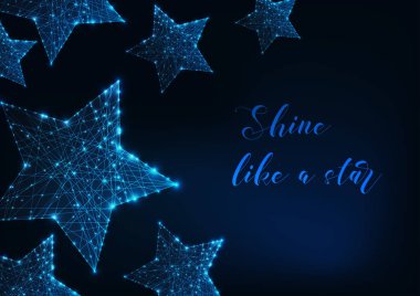 Çizgiler, nokta, üçgen ve koyu mavi metinden yapılmış parlayan yıldızlarla modern dijital web banner.