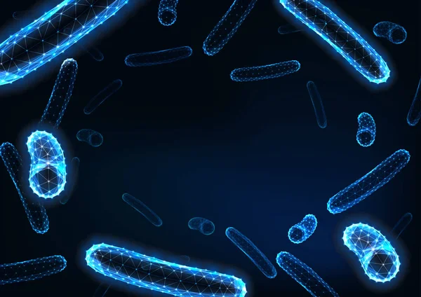 Fondo futurista de bacilos de bacterias poligonales bajas con espacio para texto en azul oscuro . — Vector de stock