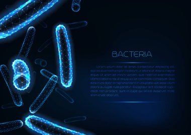 3d basilli bakteri ile fütüristik parlayan düşük poligonal tıp web afiş şablonu.