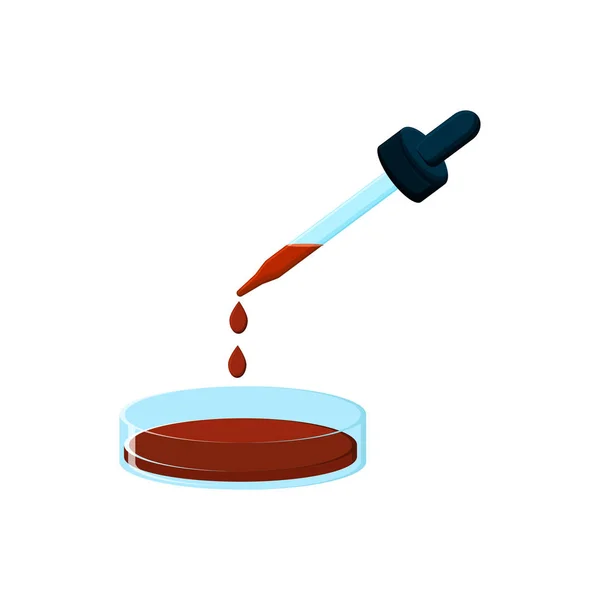 Pipette avec liquide rouge et boîte de Pétri isolée sur fond blanc . — Image vectorielle