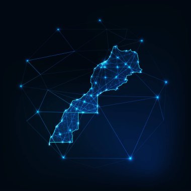 Yıldız ve çizgiler soyut çerçeve ile Fas harita anahat. İletişim, bağlantı kavramı.