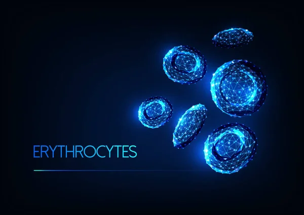 Érythrocytes rouges polygonaux brillants futuristes isolés sur fond bleu foncé . — Image vectorielle