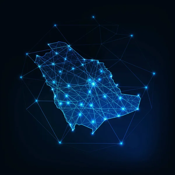 Arabie Saoudite carte avec des étoiles et des lignes cadre abstrait . — Image vectorielle