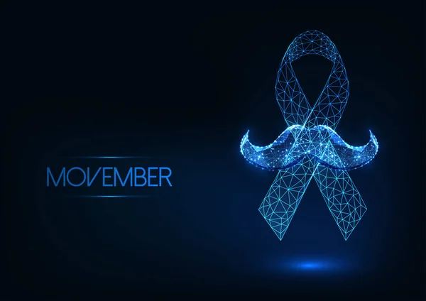 Futuristic Movember - веб-банер простати поінформованості про рак з олігональною стрічкою та вусами . — стоковий вектор