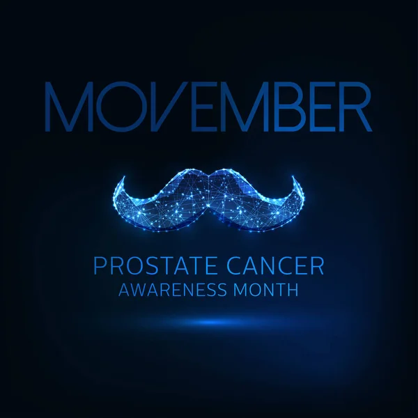 Futurista Movember-cancer de prostata mes de concientización banner web con brillantes bigotes de poli baja . — Vector de stock