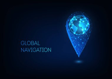 Geleceği parlak düşük çokgen GPS konumu işareti içinde dünya küresi var.
