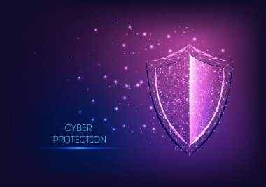 Koyu mavi ile mor arasında gelecek vaat eden düşük çokgen koruma kalkanı sembolü.