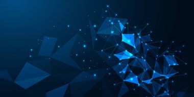 Geleceğin bilim ve teknolojisi düşük çokgen soyut sancağında parlıyor