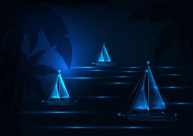 Gece denizinde parlayan düşük yaldızlı yelkenli tekneleri yarışması ile gelecekçi yat yarışı kavramı