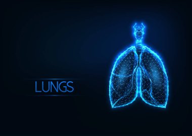 Geleceği parlak düşük çokgen anatomik akciğerler koyu mavi arka planda hologram.