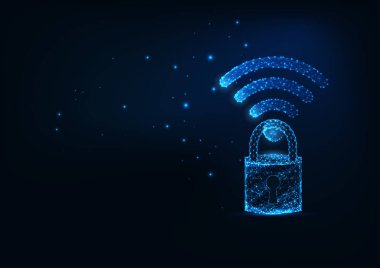 Düşük çokgen wi-fi sembolü ve asma kilidi olan gelecekteki güvenli kablosuz internet bağlantısı kavramı