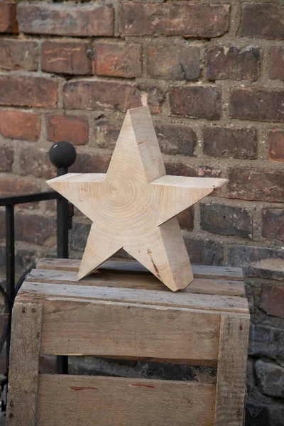 Wooden Star Shape Christmas Decoration Vintage Style Outdoor — Stock Photo, Image