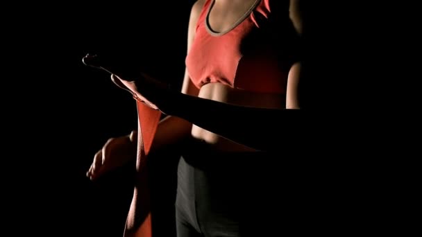 Mujer Prepárate Para Combate Boxeo Estilo Cinematográfico Mujer Camiseta Naranja — Vídeo de stock