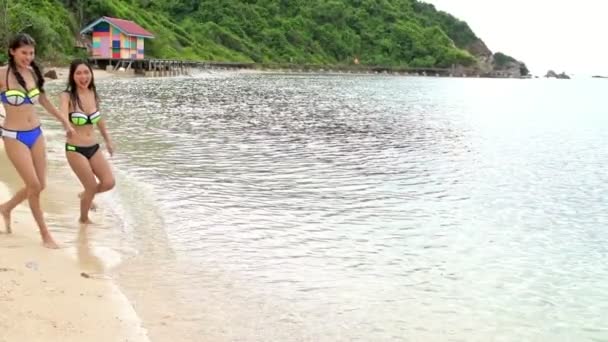 Hermosas Mujeres Chinas Playa Grupo Atractivas Mujeres Chinas Jóvenes Que — Vídeo de stock