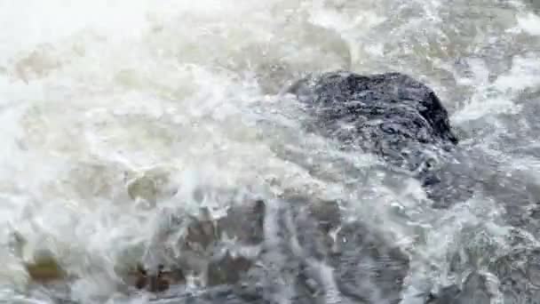 Ağır Çekimde Kayalar Arasında Akan Temiz Dağ Nehir Azgın Bulutlu — Stok video