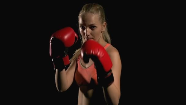 Young Intense Woman Throwing Punches Punching Air White Young Beautiful — Stock Video