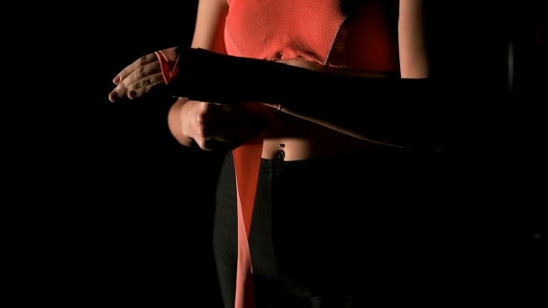Donna Prepararsi Match Boxe Film Stile Cinematografico Donna Canotta Arancione — Video Stock
