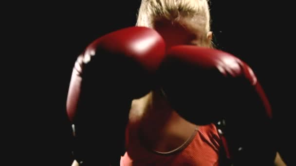 Young Intense Woman Throwing Punches Punching Air White Young Beautiful — Stock Video