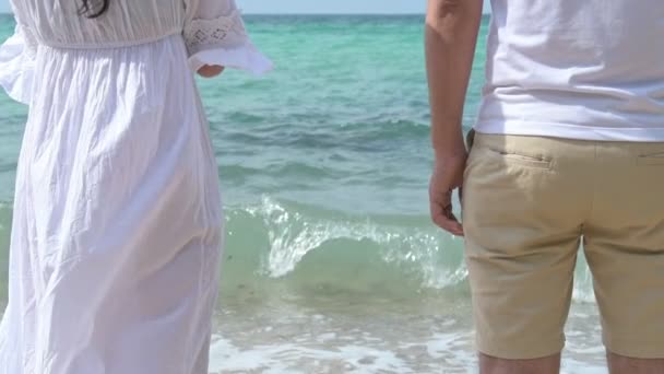 Attraktives Junges Paar Das Spaß Strand Hat Blick Auf Den — Stockvideo