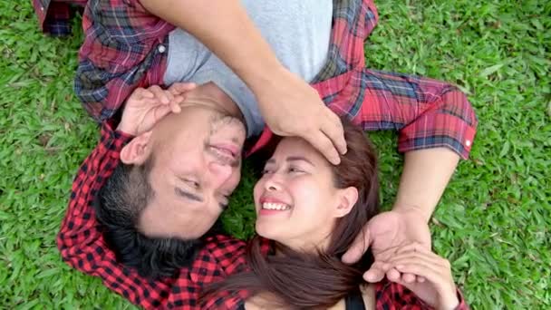 Romantik Çift Park Çinli Asyalı Erkek Kadın Rahatlatıcı Birbirlerine Sevgi — Stok video