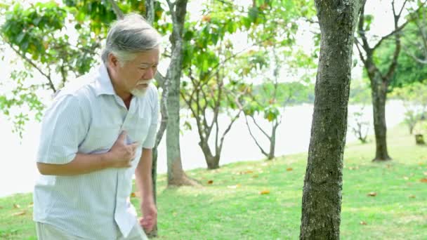 Hombre Mayor Teniendo Ataque Corazón Viejo Chino Tiene Dolor Pecho — Vídeo de stock