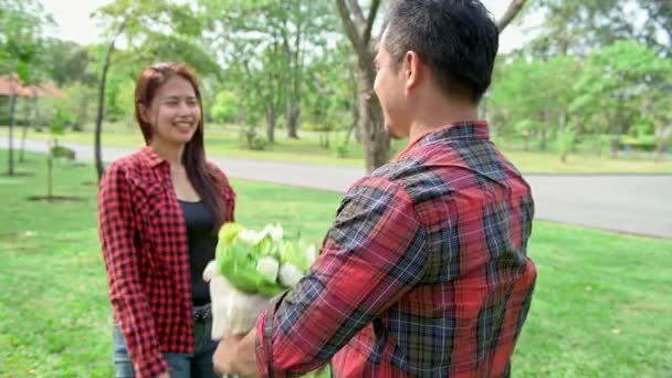 Pareja Romántica Parque Chino Asiático Hombre Mujer Parque Relajante Amar — Vídeo de stock